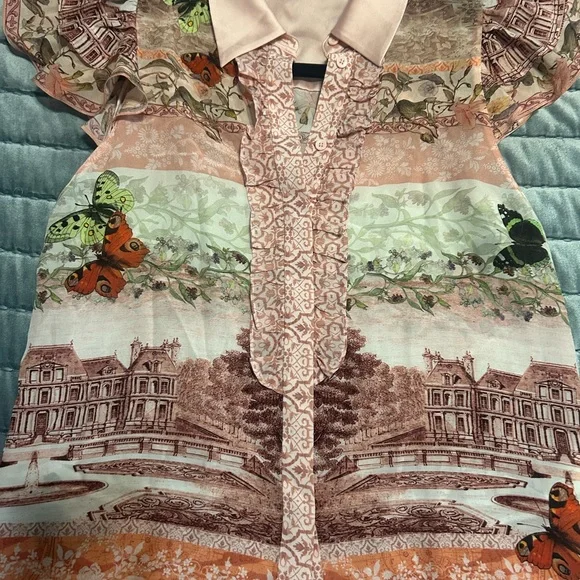 Alice + Olivia Multicolor Blouse with Pink Collar - Picture 6 of 11